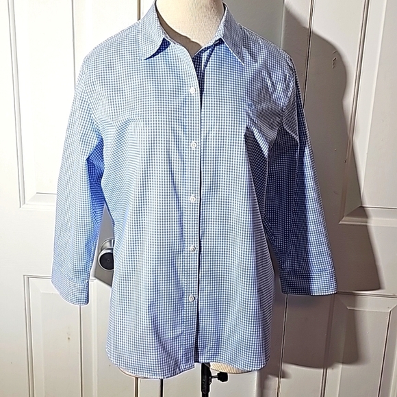 LAUREN RALPH LAUREN, women's blue checked blouse. Size XL. - Picture 1 of 8
